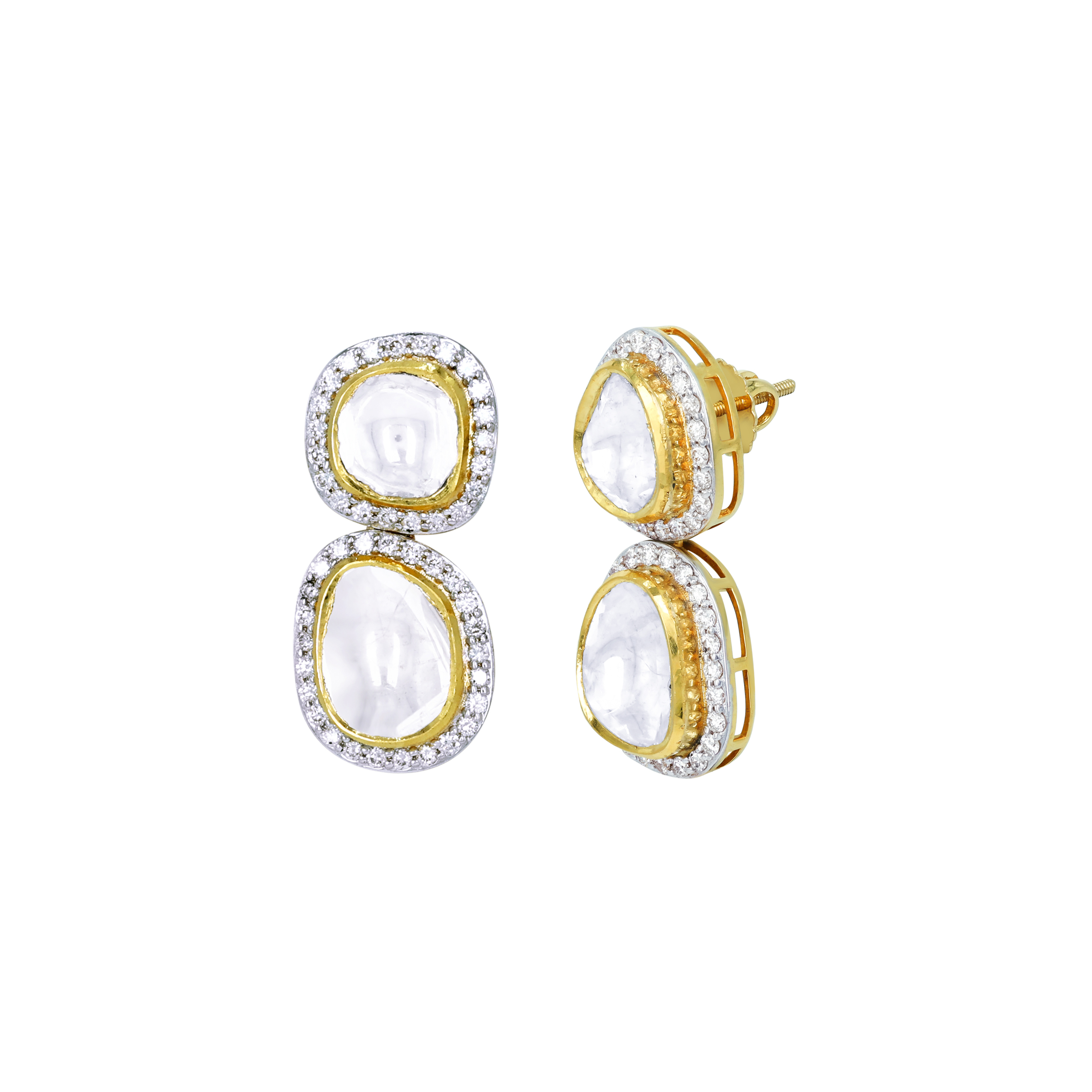 Two-Tier Polki Earrings with Diamond Border